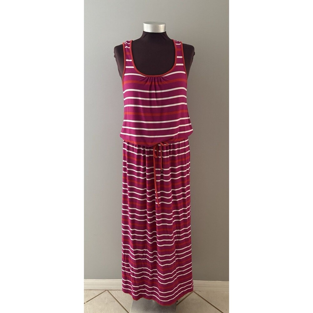 Hatley Maxi Dress Size Medium Pink & White Striped Dress Stretchy Sleevless